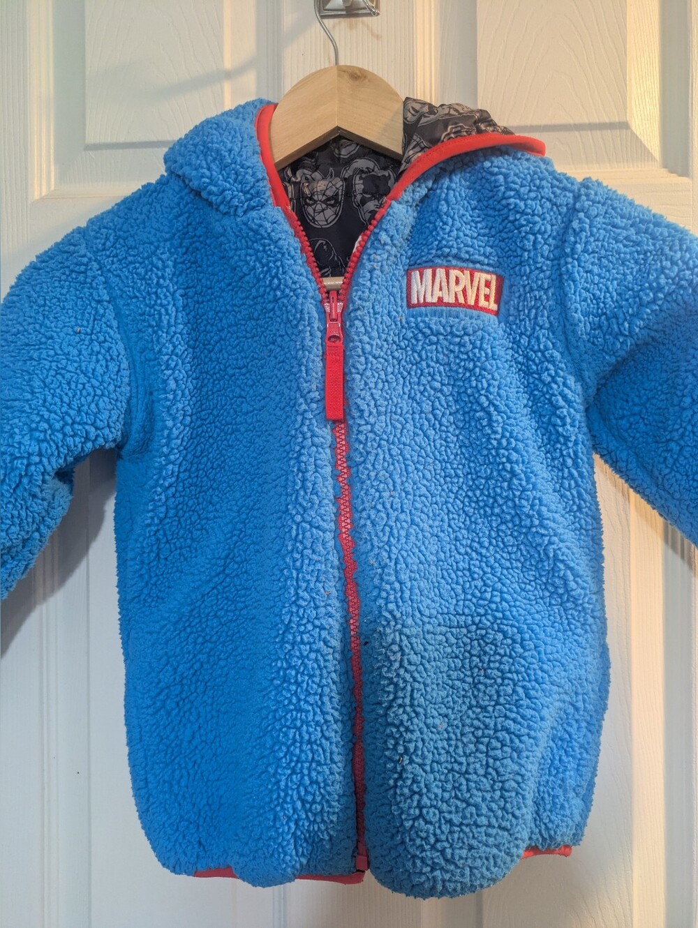 Marvel Bright Blue Sherpa Hoodie with Red Accents